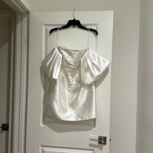 Selfie Leslie off shoulder taffeta white mini dress